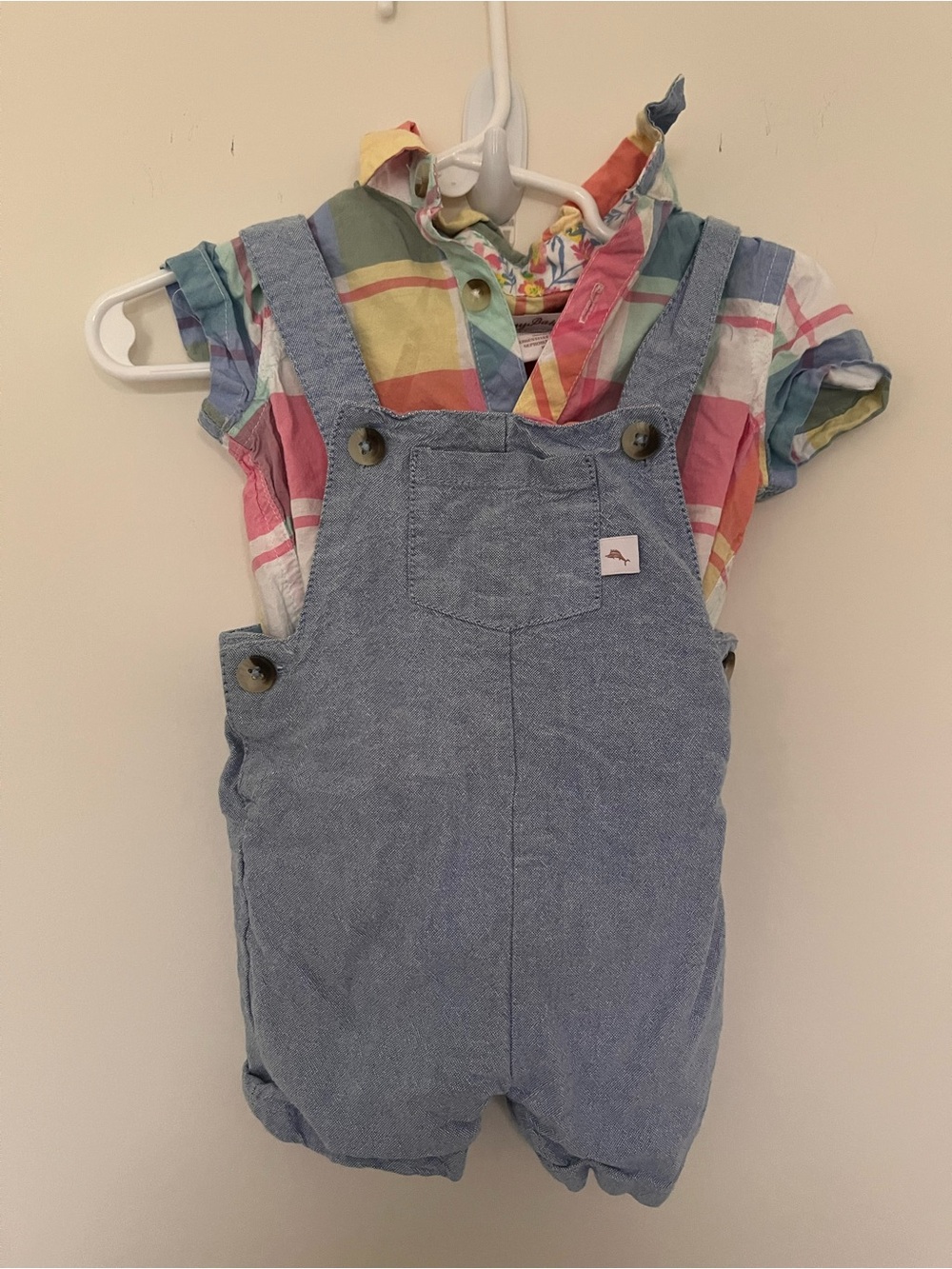 Tommy Bahama Light Blue Toddler Overalls with Multi-Color Plaid Shirt